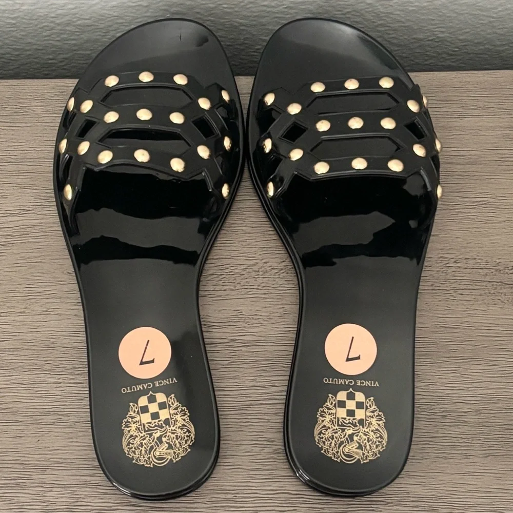 Vince Camuto • Carron Jelly Slide Sandals - Black w/ Gold Studs, Women’s Size 7 - Picture 2 of 14